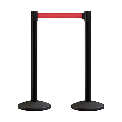 Crowd Control Warehouse CCW Series RBB-100 - Set of 2 Stanchion Retractable Belt Barriers - 11 Foot Red Belt, Black Post - Easy Assembly