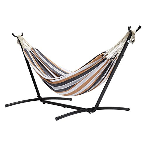 Amazon Basics Double Hammock with 9-Foot Space Saving Steel Stand and Carrying Case, 450 lb Capacity, Multi Color, 118 x 46 x 39 inches