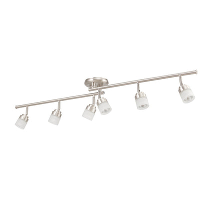 GLOBE Electric 59865 Spence 6-Light Foldable Track Lighting, Brushed Nickel, Frosted Glass Shades