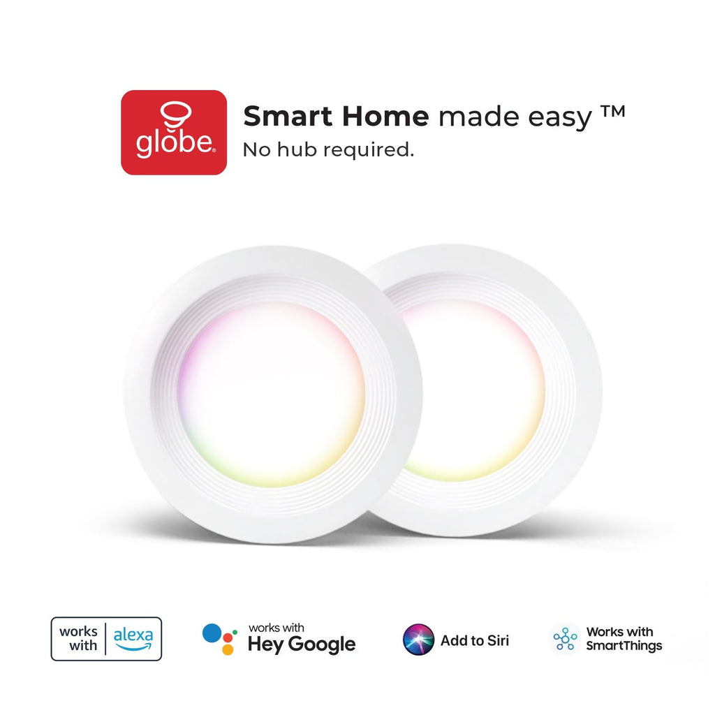 Globe Electric 50284 Pack of (2) Globe Smart Collection LED Smart Canless Recessed Light 4’’ Baffle Recessed