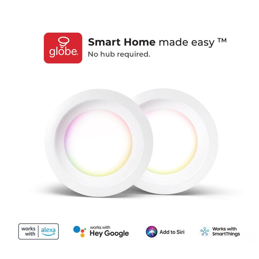Globe Electric 50284 Pack of (2) Globe Smart Collection LED Smart Canless Recessed Light 4" Baffle Recessed