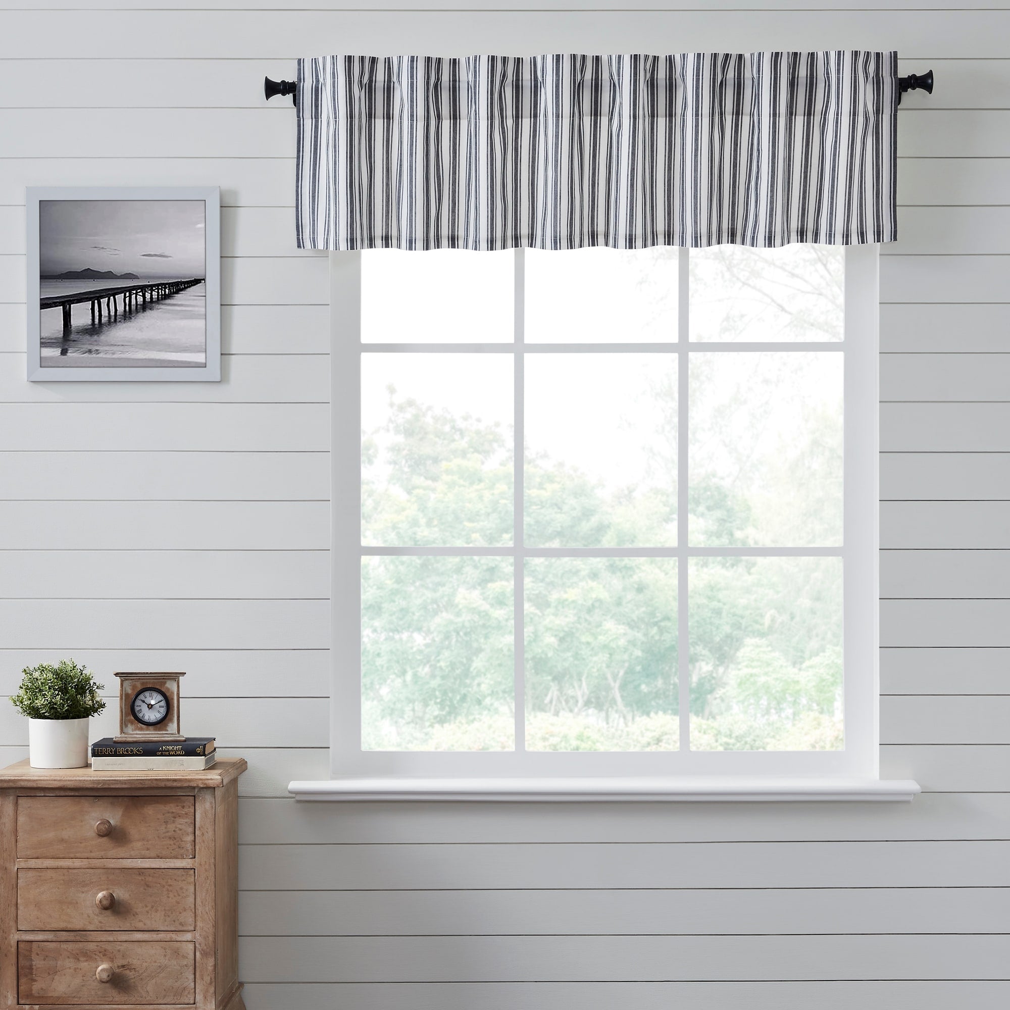Sawyer Mill Ticking Stripe 72 in. L X 16 in. W Cotton Valance in Country Black Soft White