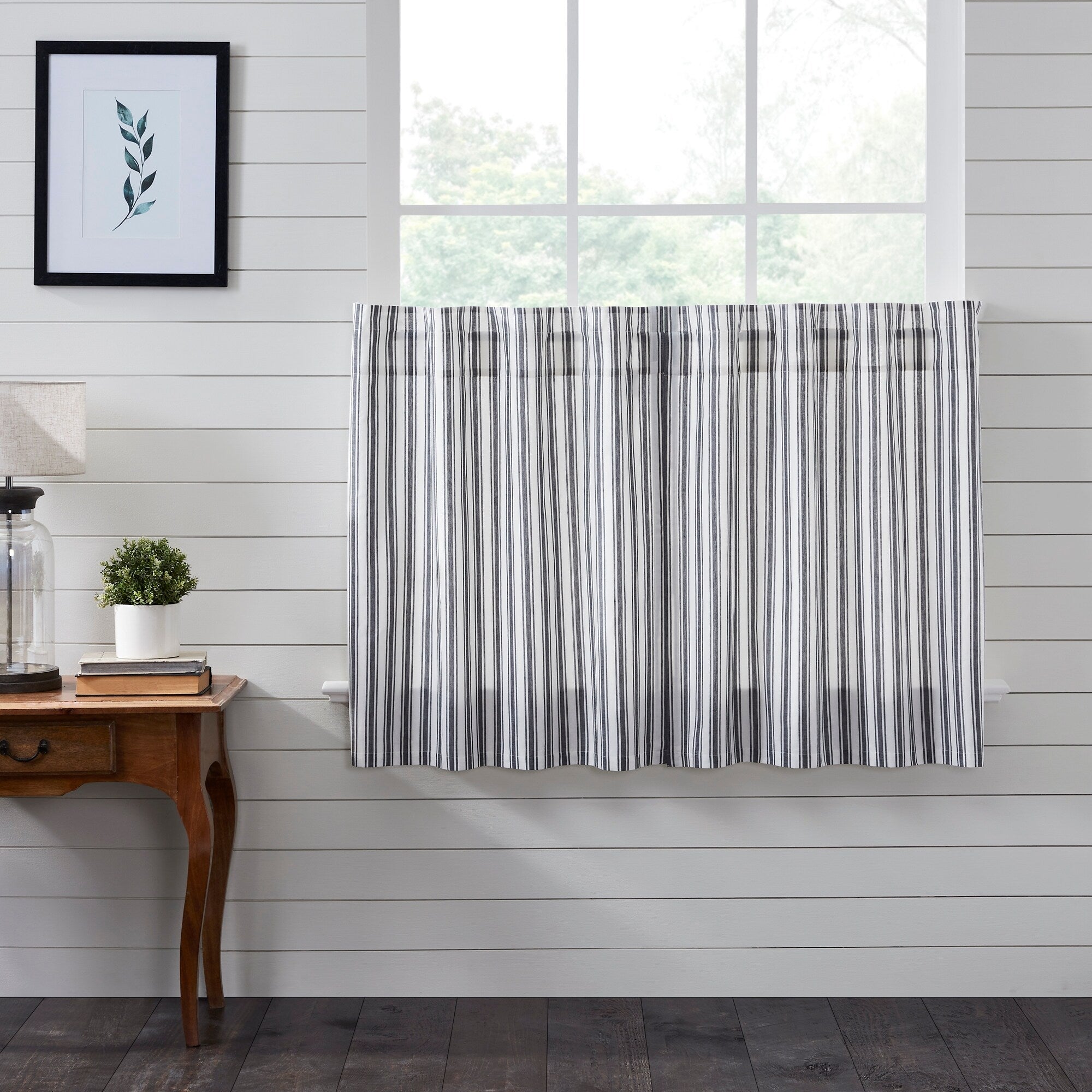 Sawyer Mill Ticking Stripe 36 in. L X 36 in. W Cotton Valance in Country Black Soft White