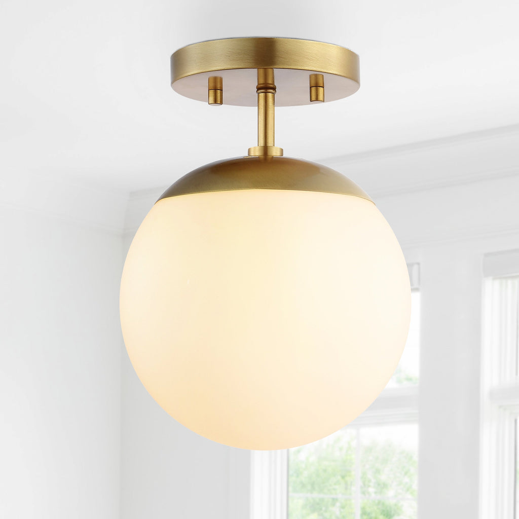 JONATHAN Y Lighting JYL7499 Marcel Bistro 8" Wide LED Semi-Flush Globe Ceiling Fixture Brass Gold