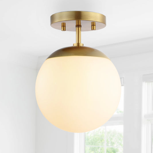 JONATHAN Y Lighting JYL7499 Marcel Bistro 8" Wide LED Semi-Flush Globe Ceiling Fixture Brass Gold