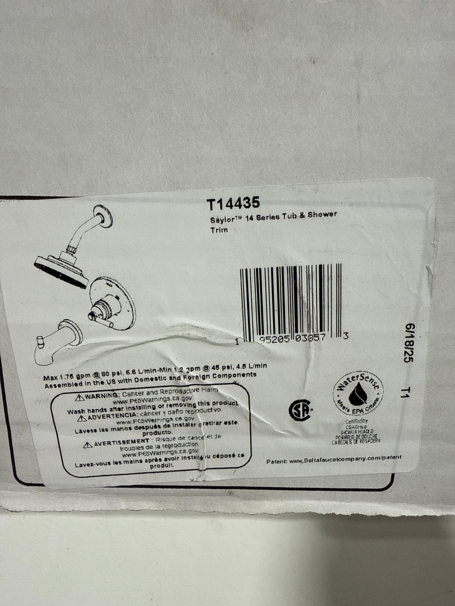 Scratch Delta T14435 Saylor Monitor 14 Series Single Function Pressure Balanced Tub and Shower Trim - Less Rough-in
