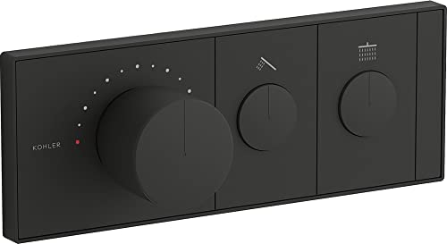 Kohler Anthem 2-Outlet Thermostatic Valve Control Panel with Recessed Push Buttons in Matte Black