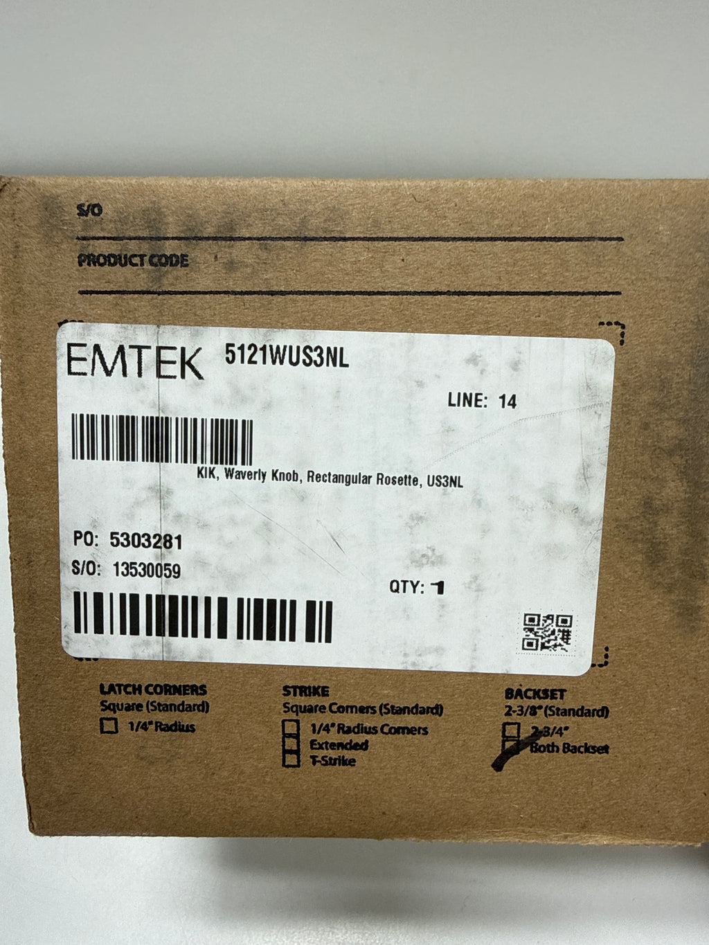 Emtek 5121WUS3NL Knob Keyed Entry with Rectangular Rose Unlacquered Brass