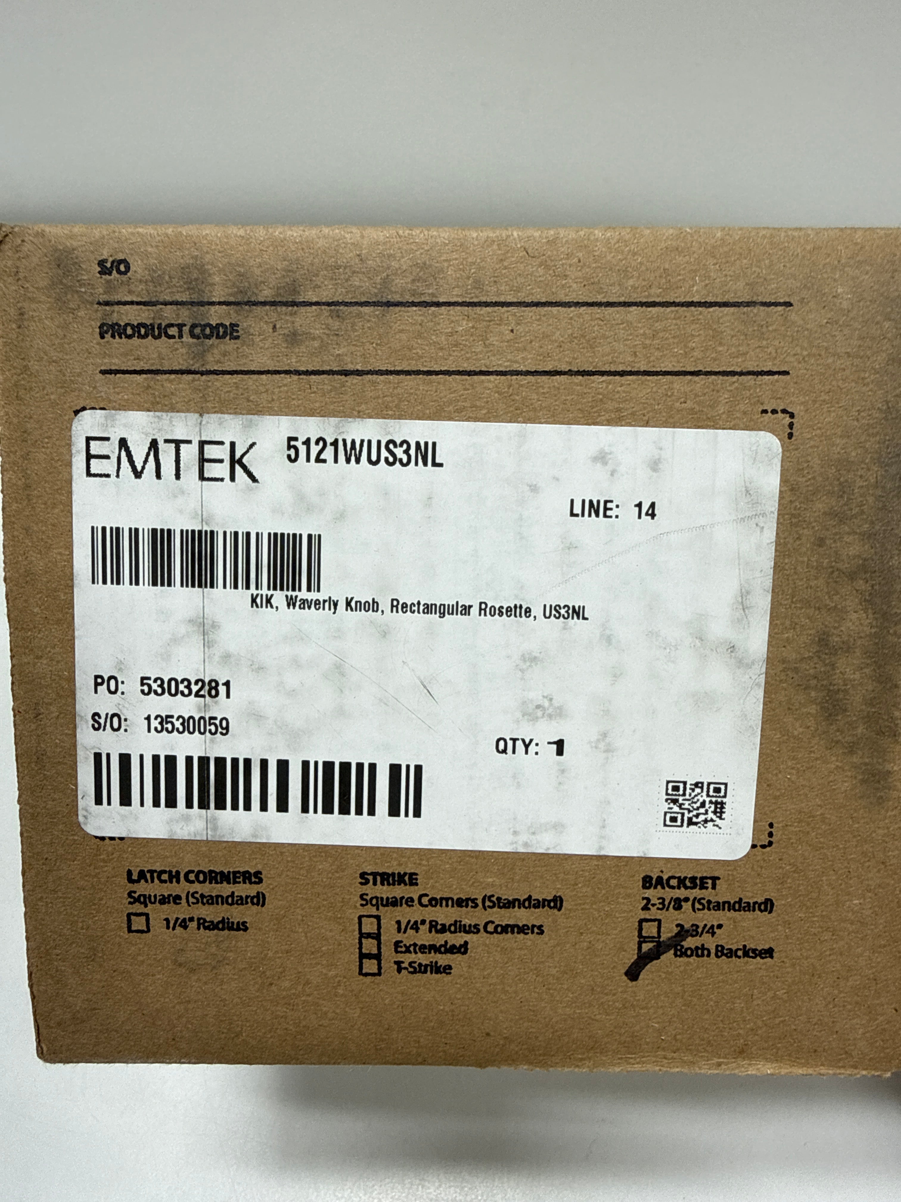Emtek 5121WUS3NL Knob Keyed Entry with Rectangular Rose Unlacquered Brass