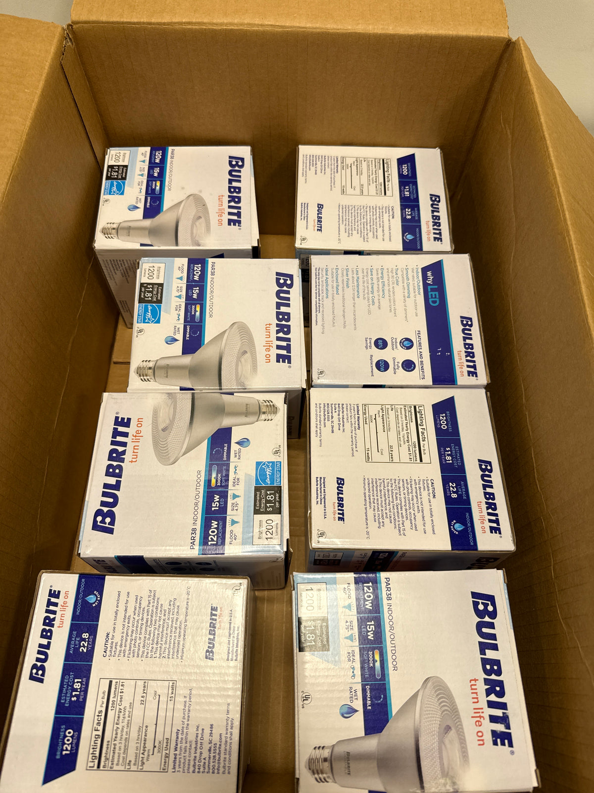 8 x Bulbrite  120 Watt equivalent PAR38 with Medium Screw Base E26 Dimmable 3000K LED Light Bulb