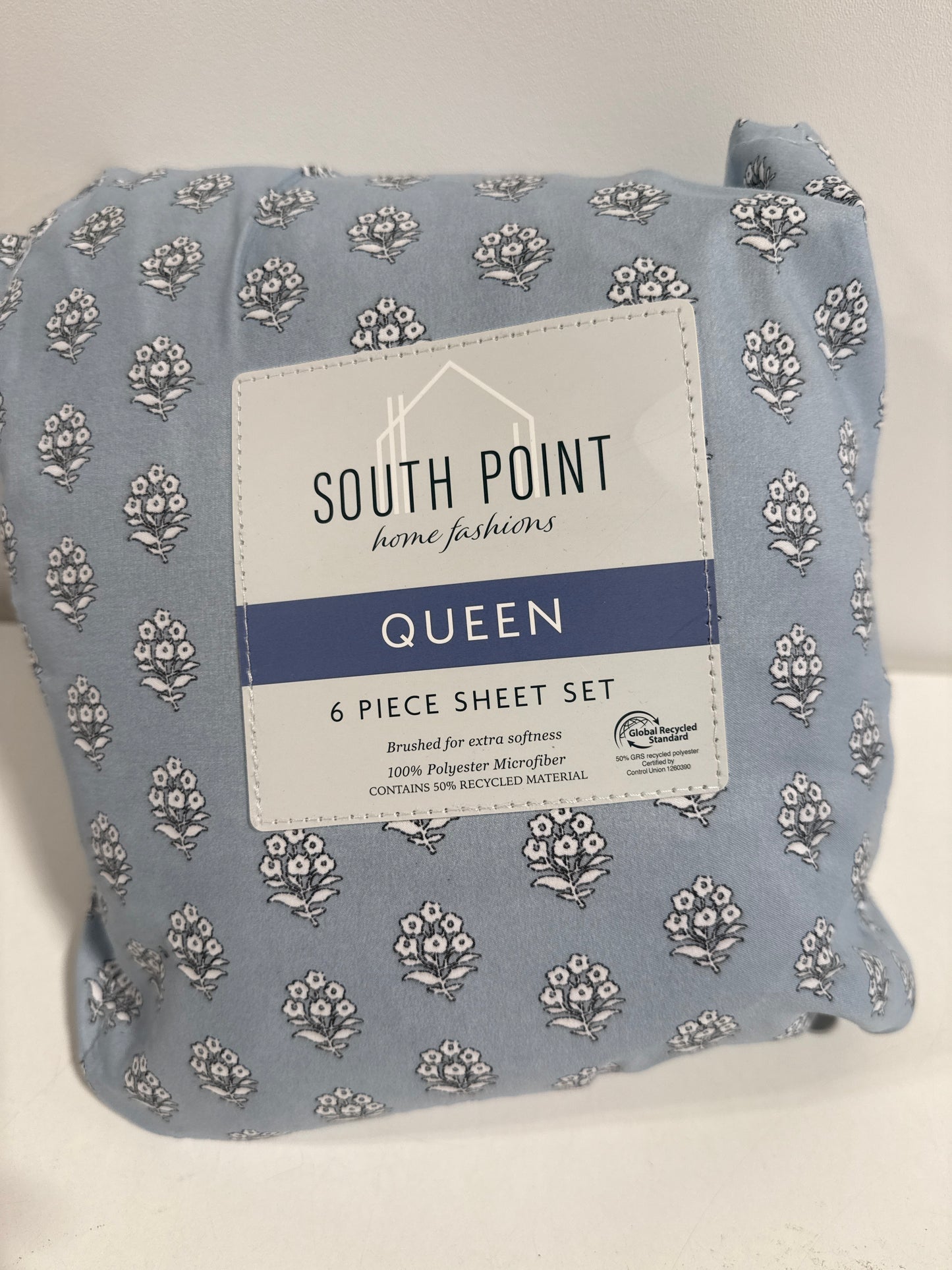 6-Piece Printed Sheet Set  | 17" Extra Deep | Cool, Crisp, Breathable Bed Sheets - Brushed for Softness (Prarie Floral Blue, Queen