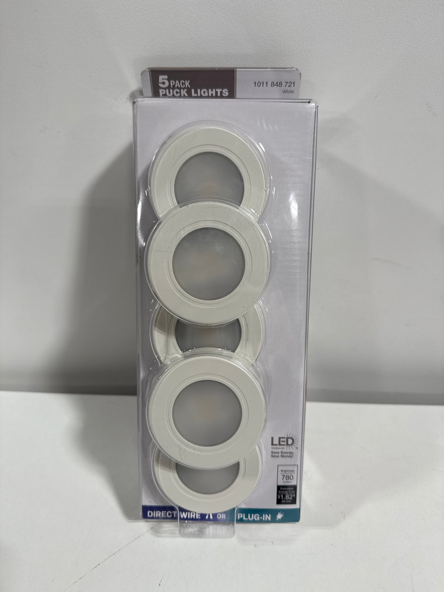 Plug-In 5-Light White Dimmable Integrated LED Under Cabinet Puck Light with J-box