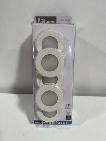 Plug-In 5-Light White Dimmable Integrated LED Under Cabinet Puck Light with J-box