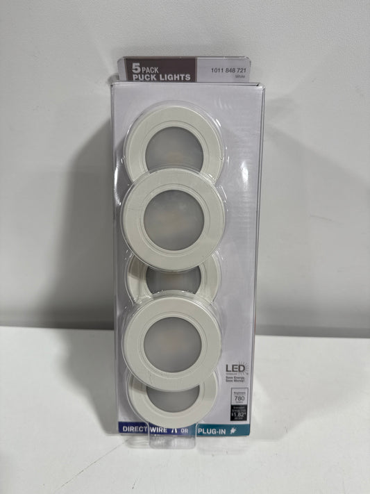 Plug-In 5-Light White Dimmable Integrated LED Under Cabinet Puck Light with J-box