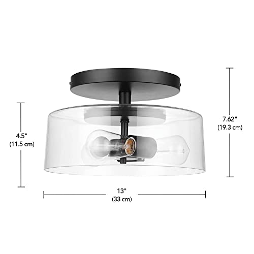 GLOBE Electric 61268 3-Light Flush Mount Ceiling Light Fixture, Matte Black, Clear Glass Shade