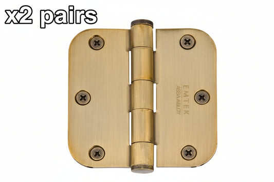 2 Pairs - Emtek 92033 3-1/2" x 3-1/2" Plated Steel Heavy Duty 5/8" Radius Round Corner Pla, French Antique