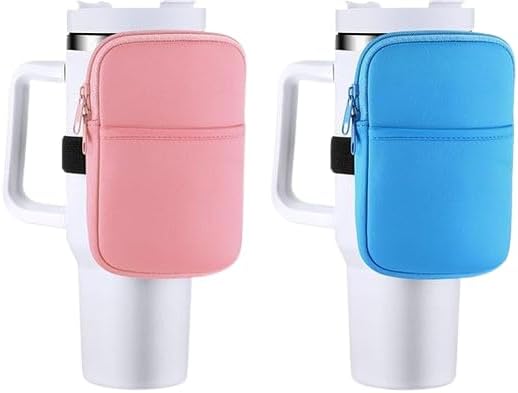 2pack Water Bottle Pouch for Stanley Accessories, Gym Water Bottle Caddy Compatible with Kinds of Tumbler, for Cards, Keys, Wallet, Earphone, Compact, Versatile