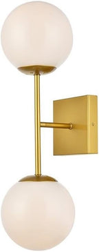Living District Neri 2-Light Mid-Century Metal Wall Sconce in Brass and White - *Lighting & Electrical