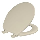 CHURCH Toilet Seat, Easy Clean Hinges Release for Deep Cleans, Durable Enameled Wood Seat, Round, Bone