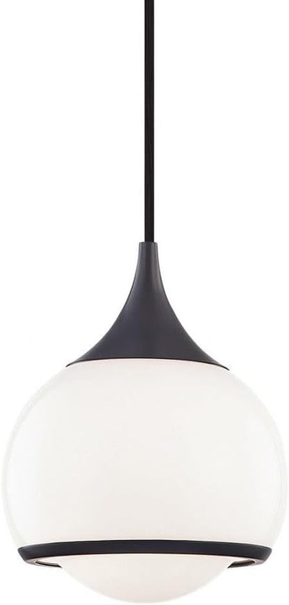 MITZI HUDSON VALLEY LIGHTING H281701S-OB Reese Pendants, 1-light, 60W, Old Bronze Finish, Shiny Opal White Glass (6.75''W x 8.25''H)