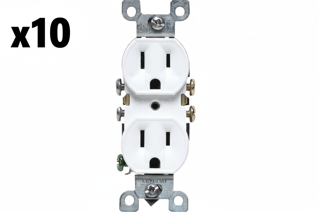 10 x Leviton M24-5320-WMP Wht Residential Grade Straight Blade Duplex Receptacle