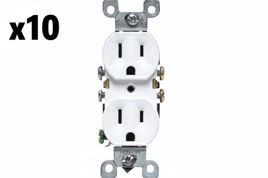 10 x Leviton M24-5320-WMP Wht Residential Grade Straight Blade Duplex Receptacle