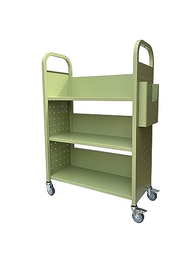 Scratch Workington Rolling Book Truck Book Cart with 3 Flat Shelves, Library Book Cart with Swivel Lockable Casters 3001 Apple Green