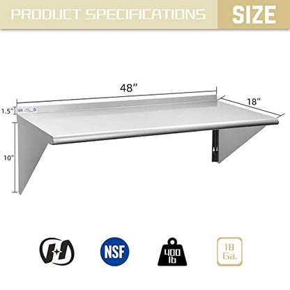 HALLY SINKS & TABLES H Stainless Steel Shelf 18 X 48 Inches, 400 Lb,