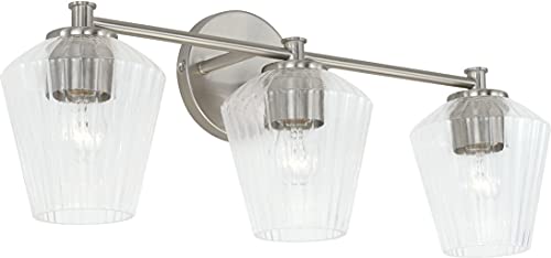 Capital Lighting 141431BN-507 Beau Mid-Century Fluted Glass Bath Vanity Wall Mount, 3-Light 300 Total Watts, 10" H x 24" W, Brushed Nickel