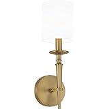 Capital Lighting 642611AD-701 Abbie Transitional White Fabric Stay-Straight Shade Candlestick Wall Sconce, 1-Light 60 Watt, 17" H x 5" W, Aged Brass