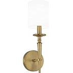 Capital Lighting 642611AD-701 Abbie Transitional White Fabric Stay-Straight Shade Candlestick Wall Sconce, 1-Light 60 Watt, 17" H x 5" W, Aged Brass