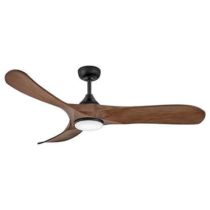 Hinkley Swell Illuminated 56" LED Smart Ceiling Fan with Remote, Modern, Walnut Wood Blades, Indoor Outdoor Damp Rated, Wi-Fi Compatible, 6-Speed DC Motor, HIRO Control Included, Matte Black Finish