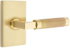 Emtek Select Passage, Modern Rectangular Rosette, L-Square Stem, Knurled Lever, Satin Brass, LH