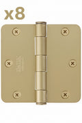 8 x Emtek 9100 Steel Hinges - SD - 1/4" Radius Corner - 3 1/2" x 3 1/2" - 910234 - Satin Brass (US4)
