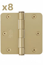 8 x Emtek 9100 Steel Hinges - SD - 1/4" Radius Corner - 3 1/2" x 3 1/2" - 910234 - Satin Brass (US4)