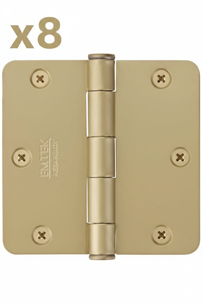 8 x Emtek 9100 Steel Hinges - SD - 1/4" Radius Corner - 3 1/2" x 3 1/2" - 910234 - Satin Brass (US4)