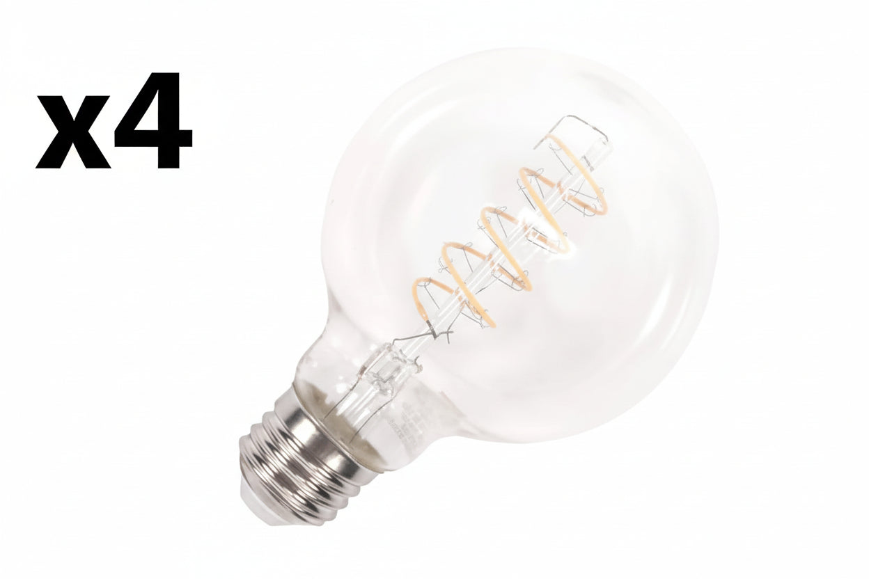 4 x Bulbrite 776516 - LED4G25/21K/FIL-NOS/CURV/SPIRAL Designer LED Light Bulb
