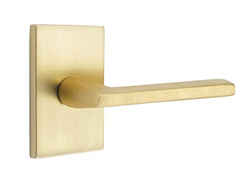 Emtek Dummy Set, Modern Rectangular Rosette, Helios Lever, Satin Brass