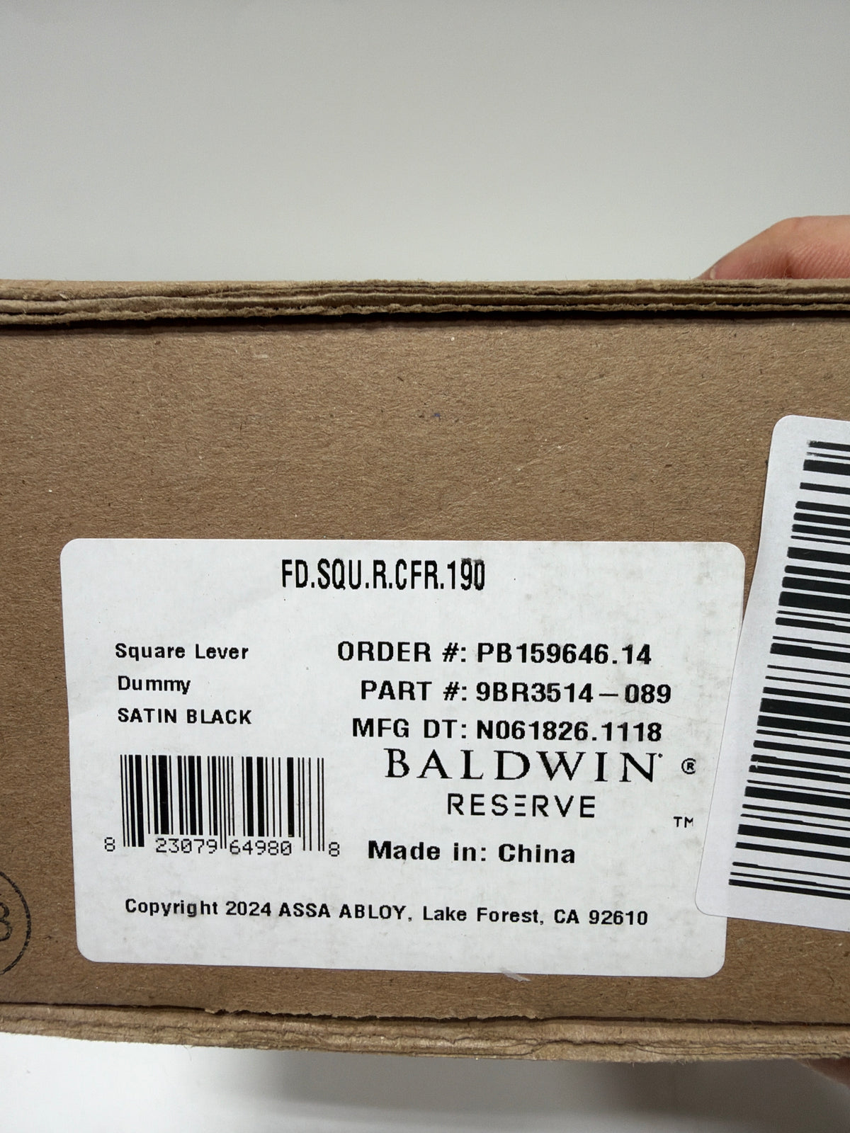 Baldwin Square Non-Turning Two-Sided Dummy Door Lever Set with 5 Inch Rectangle Rose from the Reserve Collection Model: FDSQUCFR190 |