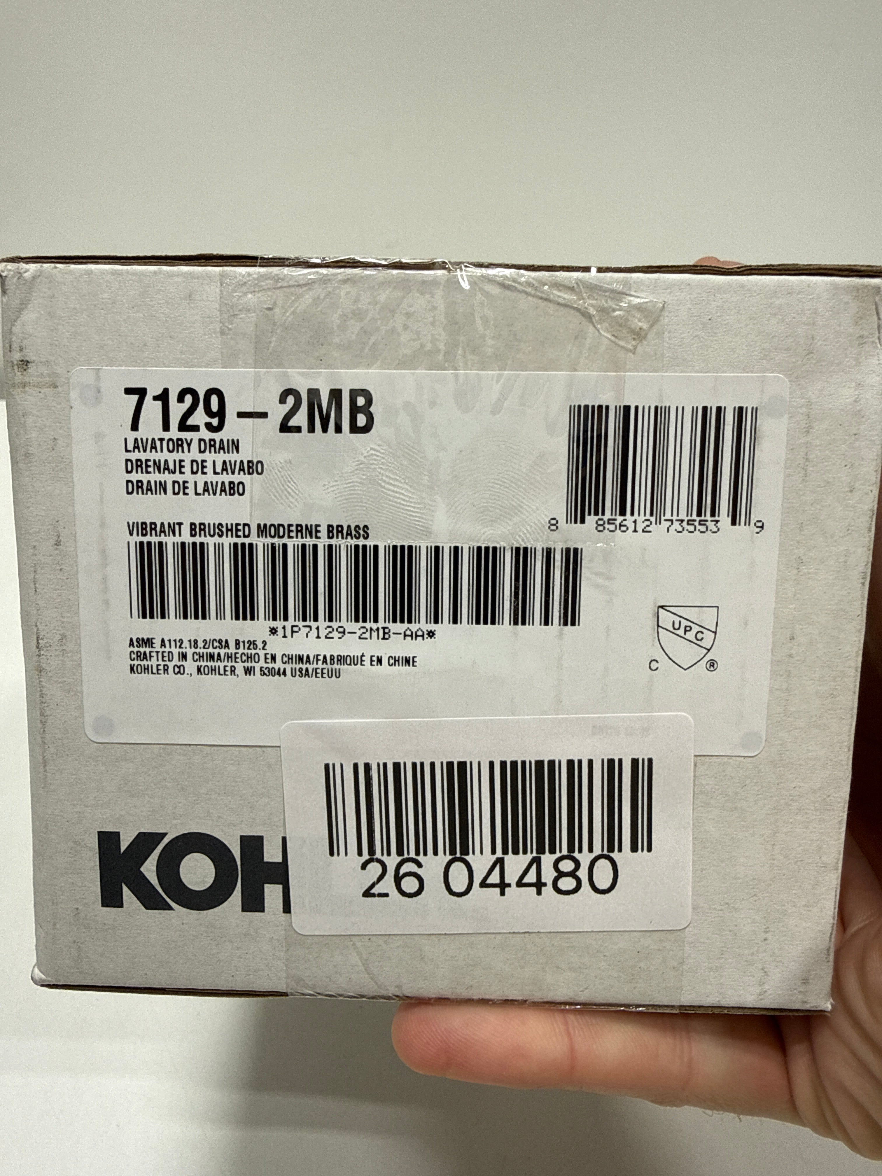 Kohler, 7129-2MB, Lavatory Grid Drain Less Overflow, Vibrant Brushed Moderne Brass