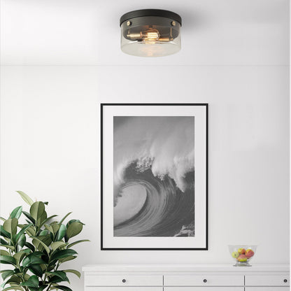 Globe Electric 60870 2-Light Flush Mount Ceiling Light, Matte Black, Brass Accents, Clear Glass Shade, Modern Lighting for Hallway, Bedroom, or Living Room, E26 Base