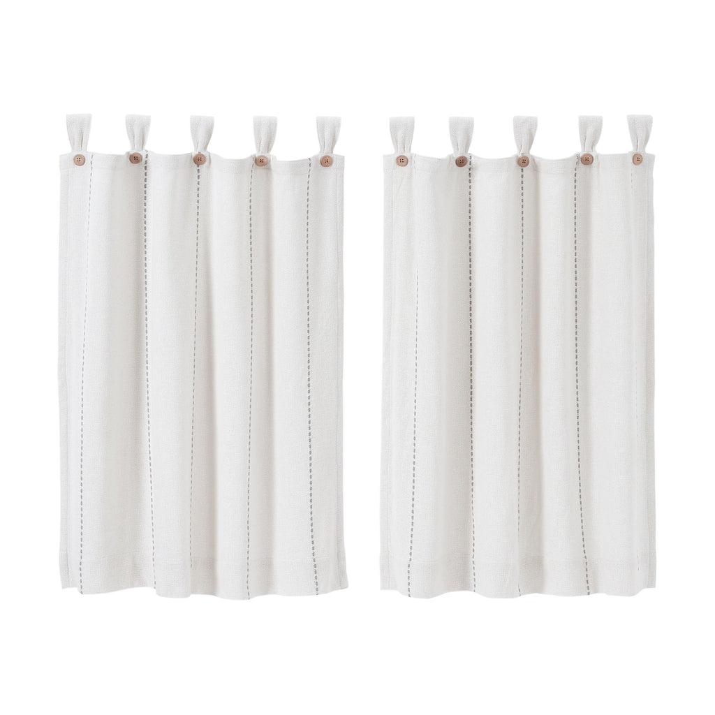 Stitched Burlap 36 in. W X 36 in. L Light Filtering Tier Window Panel in Soft White Dove Grey Pair