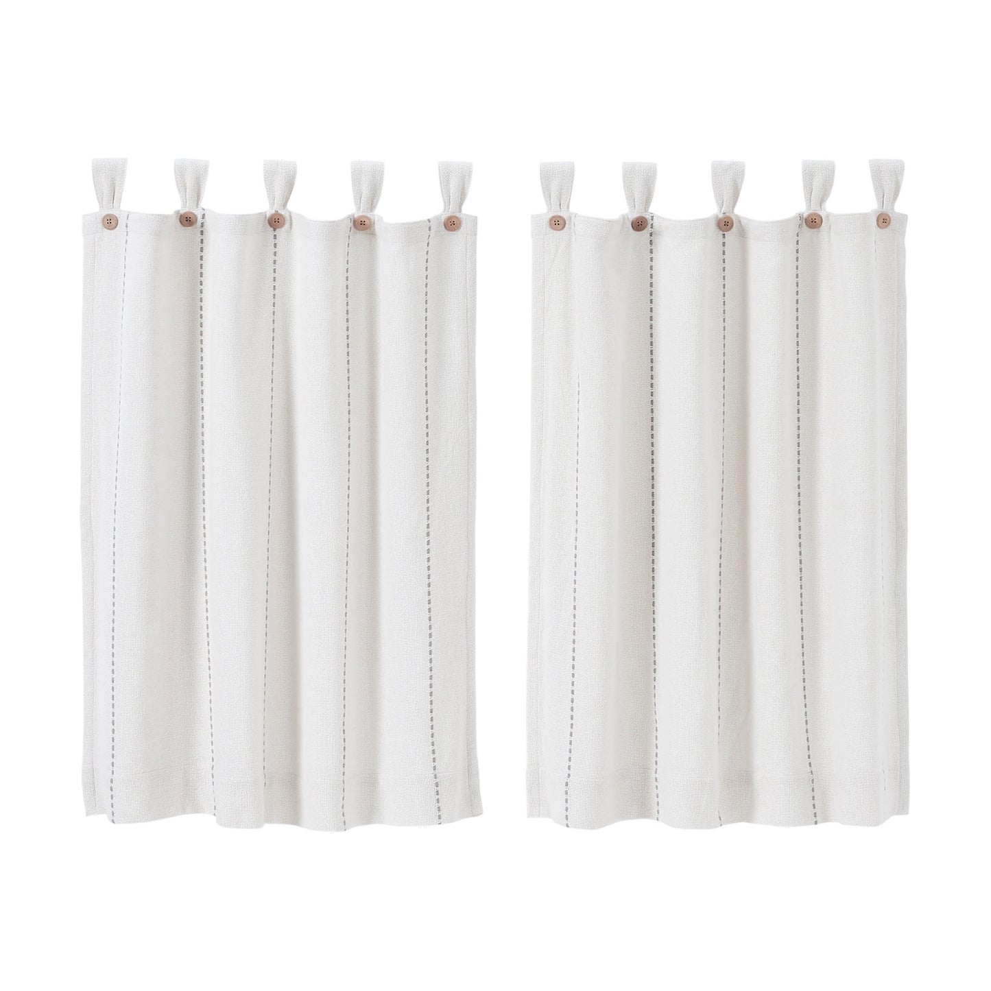 Stitched Burlap 36 in. W X 36 in. L Light Filtering Tier Window Panel in Soft White Dove Grey Pair