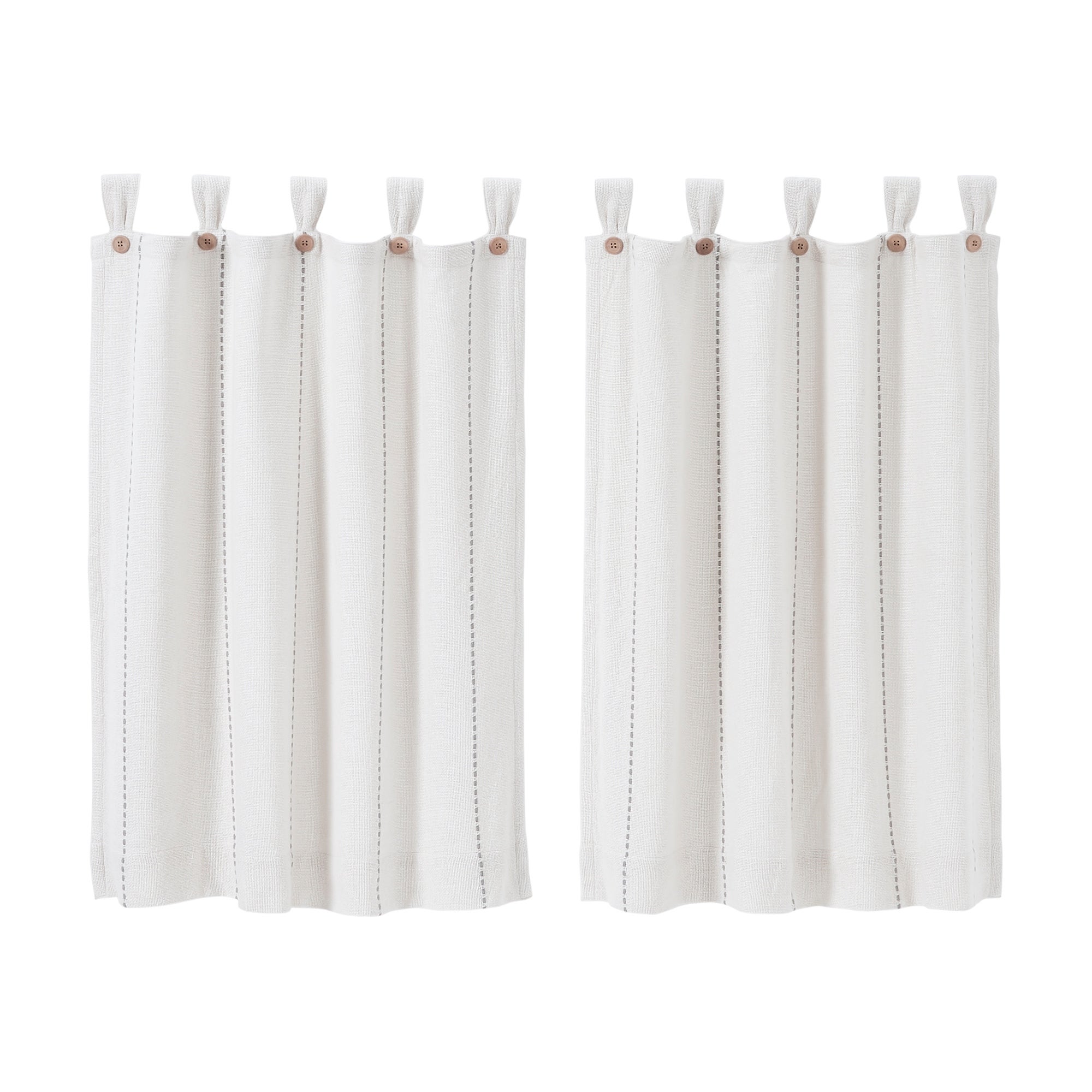 Stitched Burlap 36 in. W X 36 in. L Light Filtering Tier Window Panel in Soft White Dove Grey Pair