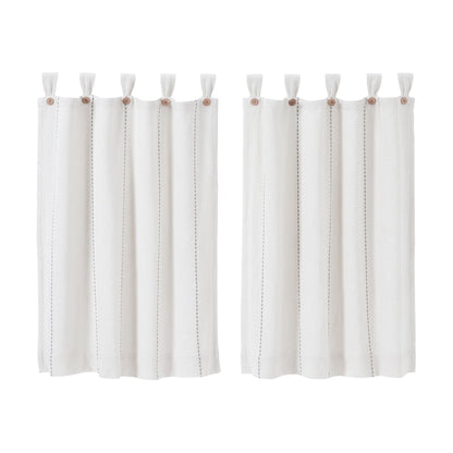 Stitched Burlap 36 in. W X 36 in. L Light Filtering Tier Window Panel in Soft White Dove Grey Pair