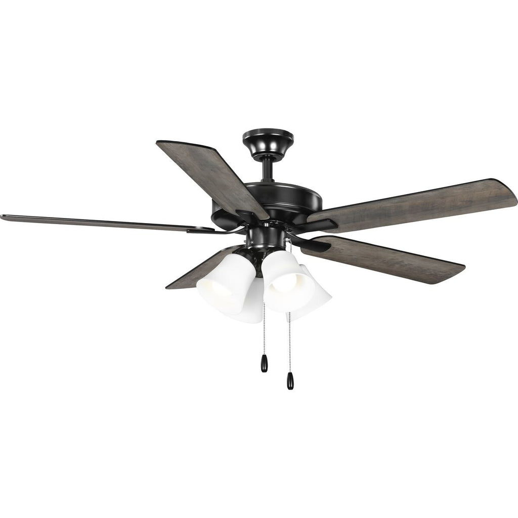 Progress Lighting AirPro 52 in. Matte Black 5-Blade AC Motor Transitional Ceiling Fan with Light