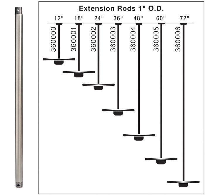 Kichler 360003 36’’ Down Rod for 12 Ft Ceilings Polished Nickel - *Lighting & Electrical