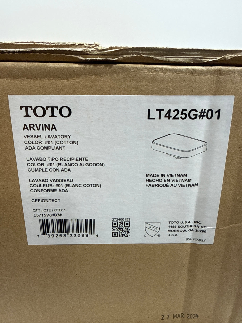 TOTO LT425G Arvina 19-11/16" Vitreous China Vessel Bathroom Sink Cotton Sinks Bathroom Sinks Sinks