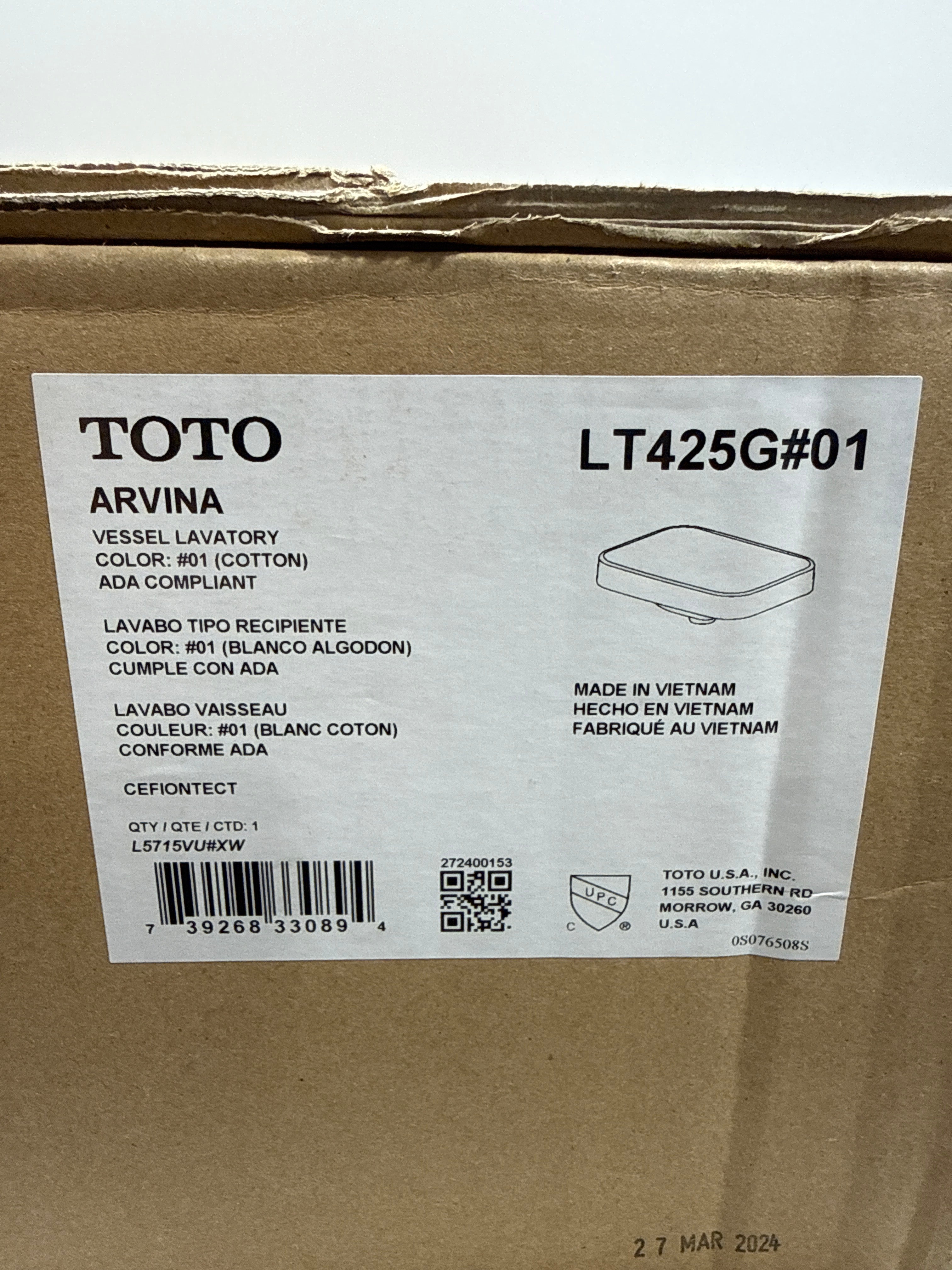 TOTO LT425G Arvina 19-11/16" Vitreous China Vessel Bathroom Sink Cotton Sinks Bathroom Sinks Sinks
