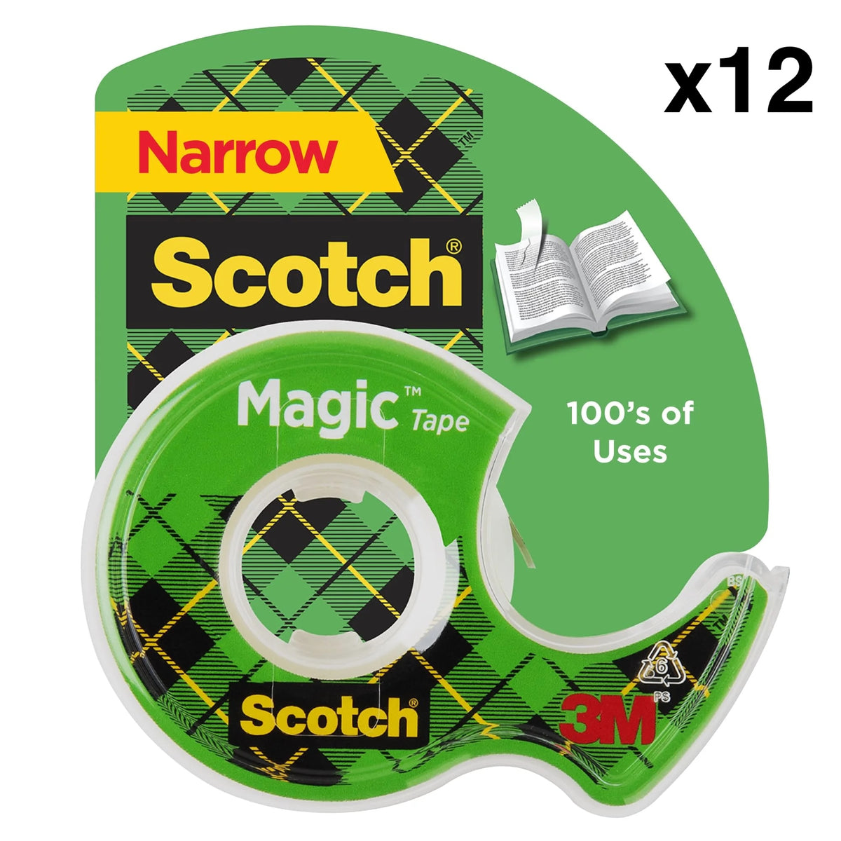 12 - Scotch 119 Magic Office Tape W/Refillable Dispenser, 1/2' X 800', Clear